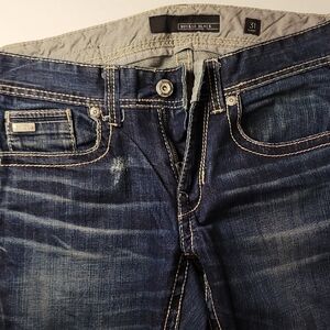 Buckle Blue Straight Jeans with Vintage Fading